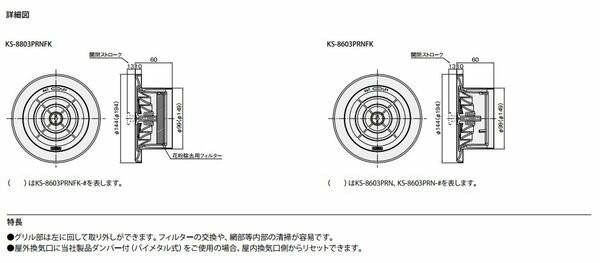 ナスタ NASTA 屋内換気口 ツマミ開閉タイプ KS-8803PRN ナスタ NASTA 屋内換気口 ツマミ開閉タイプ KS-8803PRN