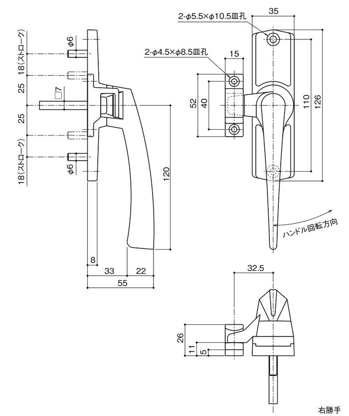 中西産業 軸付き片面ハンドル受けセット X-1200B :x-1200b