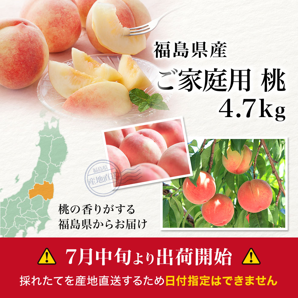 桃 福島県産 訳あり 4.7kg（15〜28玉）送料無料 家庭用 産地直送