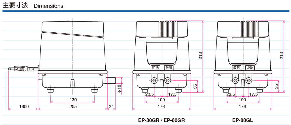 安永エアポンプ 浄化槽用エアーポンプ ブロワ 安永エアポンプ ブロワ EP-80GL 左バッキ EP-80GR 右バッキ