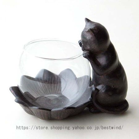 花瓶 花器 ガラスベース フラワーベース 置物 猫 ねこ オブジェ インテリア雑貨 アジアン雑貨 かわいい 卓上 おしゃれ デザイン シンプル 小さい ダイニング｜toistore｜02