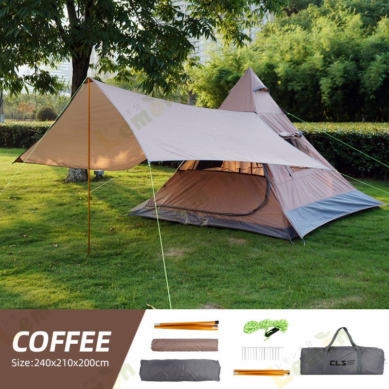 当社の当社のテント ワンポールテント キャンプ用品 大型 タープ キャンプテントセット 2-4人用 おしゃれ 設置簡単 軽量 フルクローズ 収納袋付  紫外線防止 テント