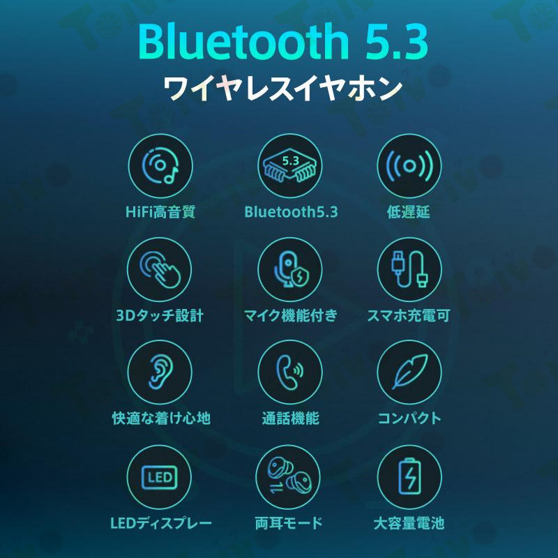 ワイヤレスイヤホン bluetooth5.3 高音質 自動ペアリング  左右分離型 インナーイヤー 低遅延 左右分離型 超軽量 防水仕様 コンパクト 数字LEDディスプレイ｜toivo-shop｜12