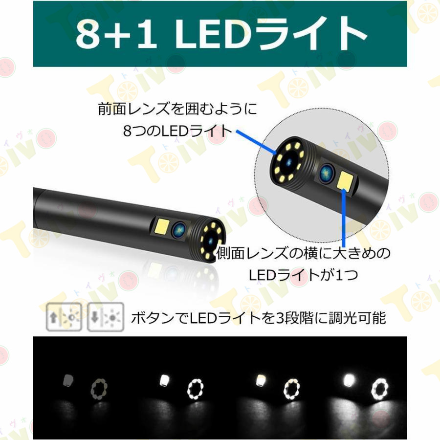 内視鏡カメラ 前面と側面のダブルルレンズ ファイバースコープ 内視鏡ケーブル 2m/5m/10m スネーク カメラ 4.3インチ IP67防水 LEDライト付き 暗闇撮影内視鏡｜toivo-shop｜07