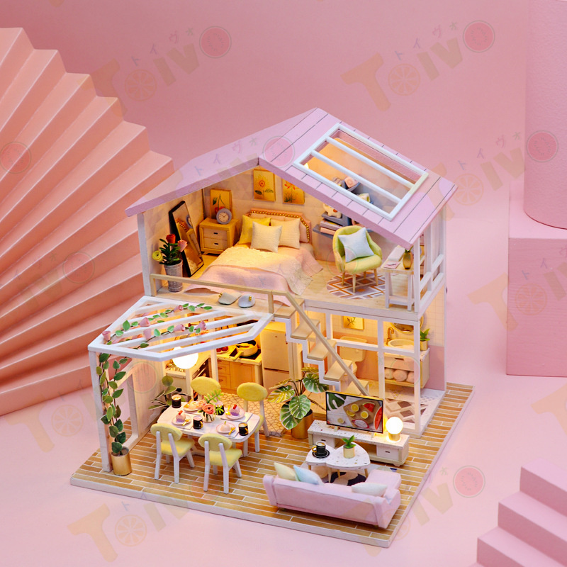 ドールハウス ミニチュア 2階ミニハウス 別荘 DIY 宝物 アート 置物 部屋模型 本物みたい 手作りキット おしゃれミニチュアハウス シリーズ｜toivo-shop