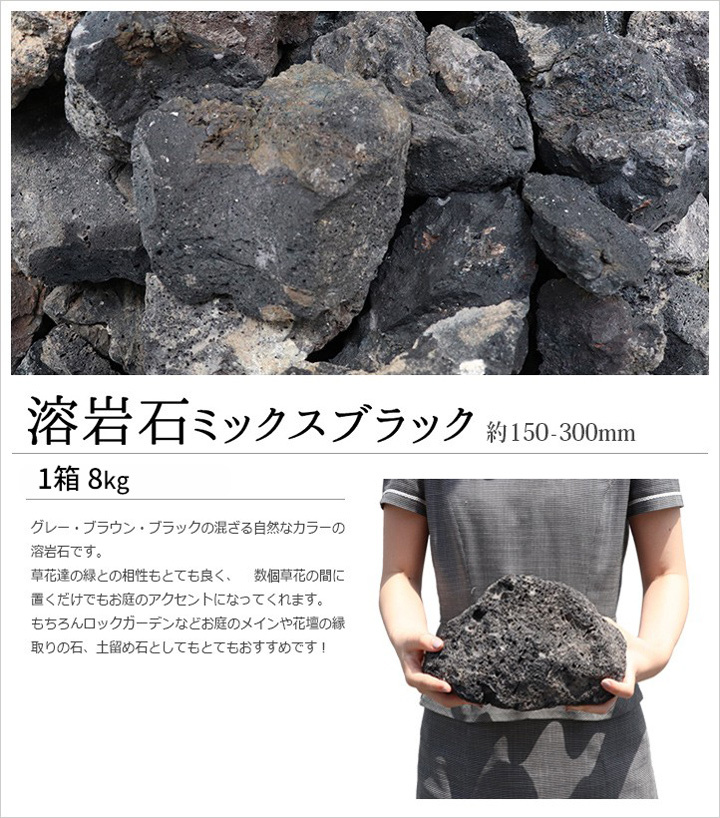 溶岩石 ミックスブラック 150-300mm 8kg以上 / 庭 石 おしゃれ ロック