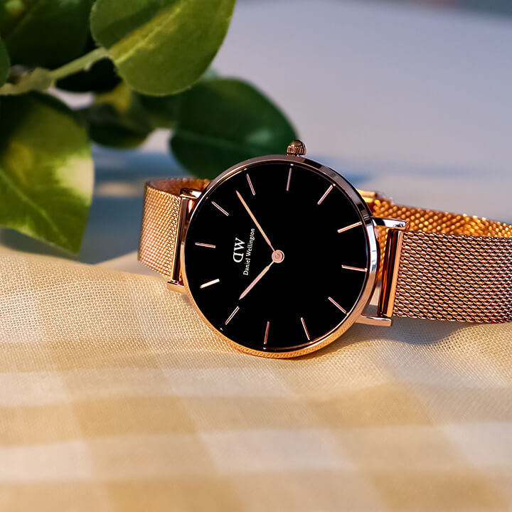 Daniel Wellington ダニエルウェリントン クラシックペティット 32mm メッシュ レディース 腕時計 黒 ブラック ピンクゴールド