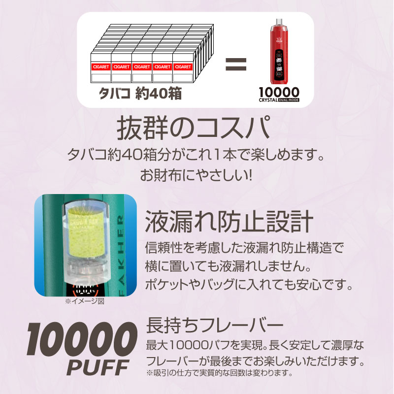 充電式電子たばこ アルファーヘル クラウンバー 10000クリスタル シーシャ 使い捨てVAPE Al Fakher Crown Bar CRYSTAL 電子タバコ フレーバー リキッド USB |  | 22