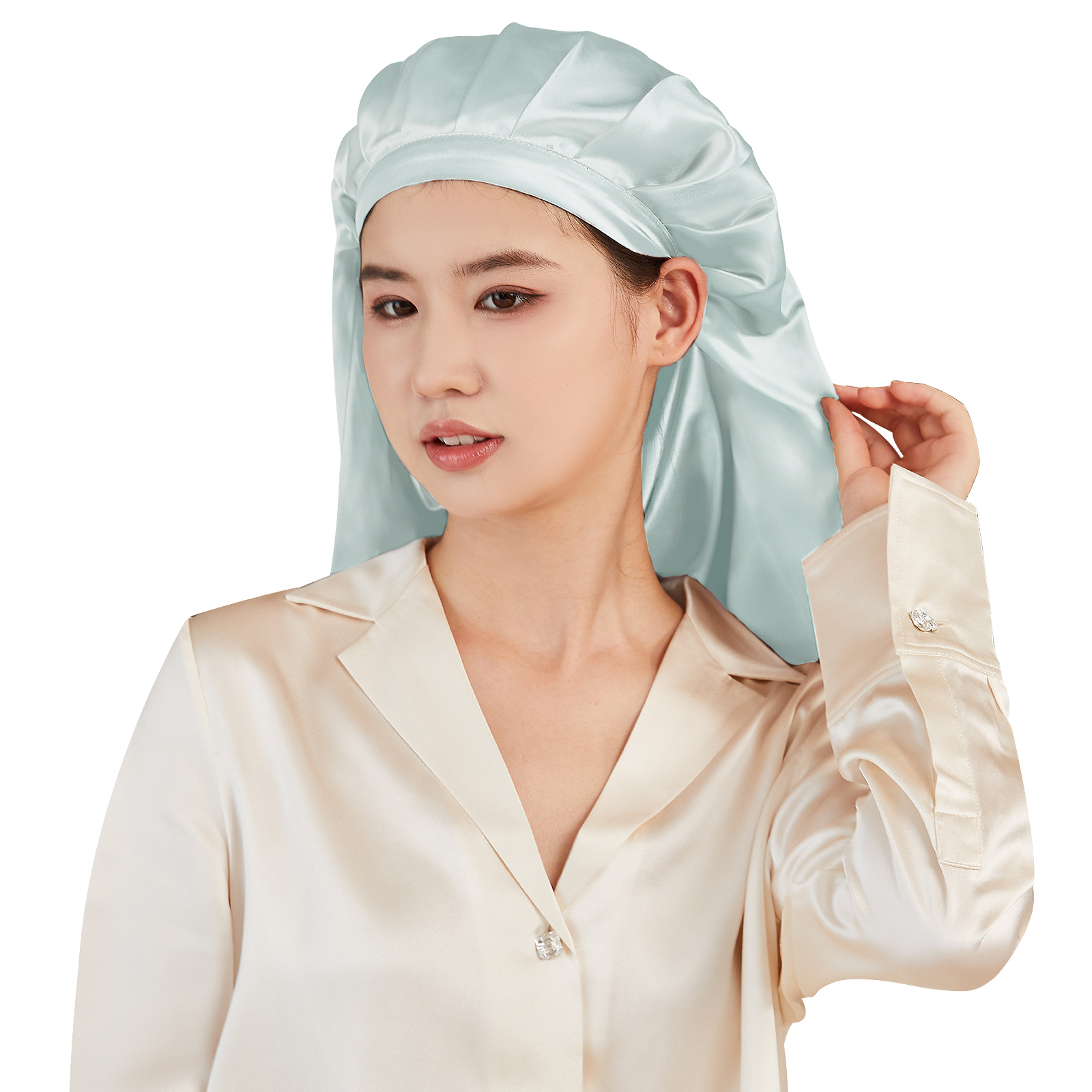 Utukky ナイトキャップ シルク シルク ヘアキャップ シルク100%  シルクナイトキャップ ロング　ヘア用 ドレープ リボンデザイン |  | 02