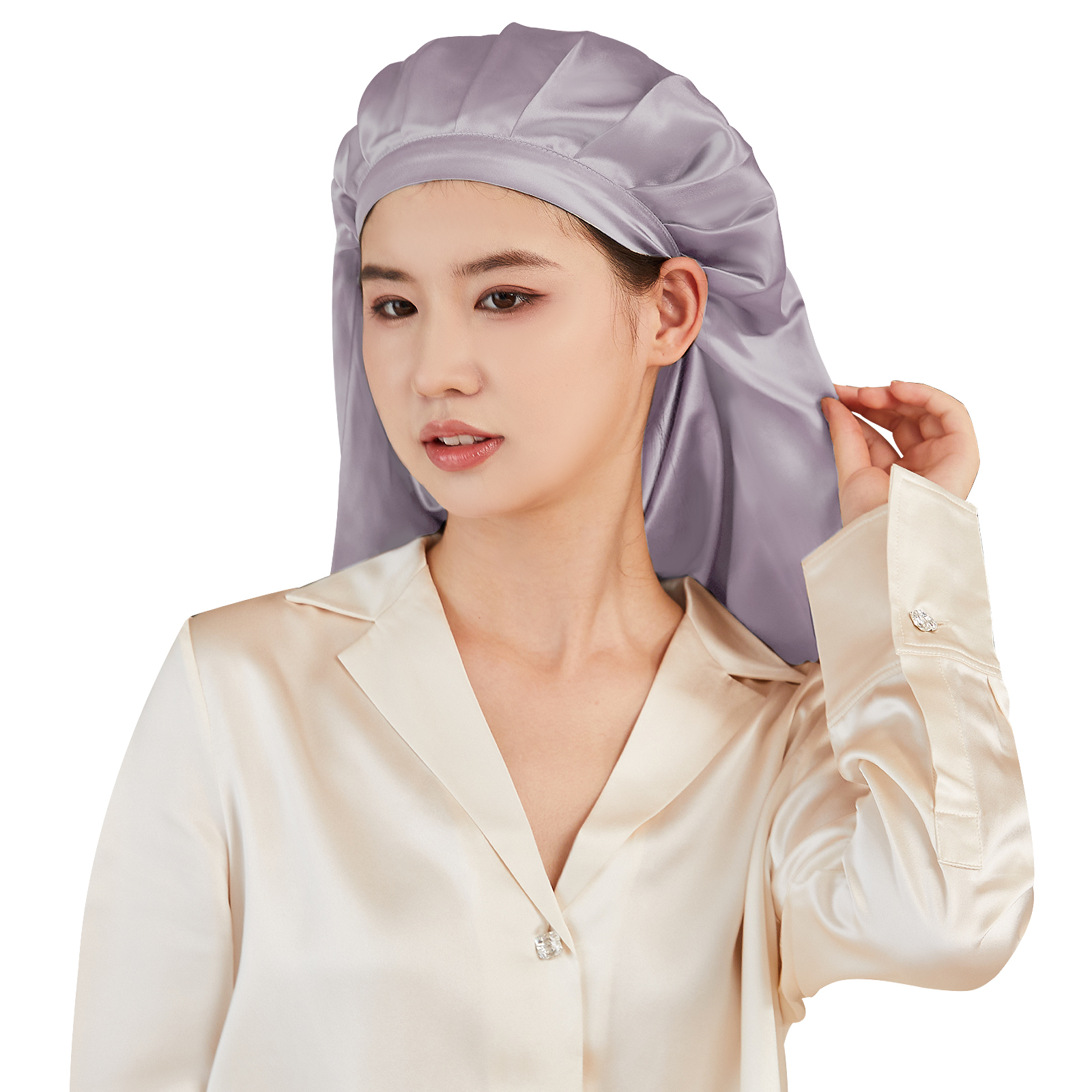Utukky ナイトキャップ シルク シルク ヘアキャップ シルク100%  シルクナイトキャップ ロング　ヘア用 ドレープ リボンデザイン |  | 01