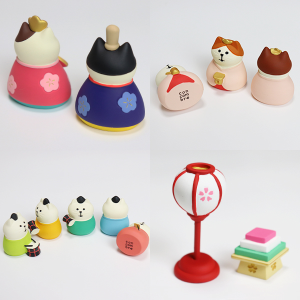 デコレ　コンコンブル　端午の節句とひな祭り　猫の置物セット DECOLE（デコレ） ひな壇付き 猫雛セット 16点セット コンコンブル