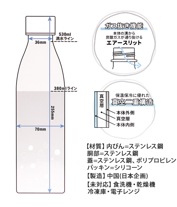 OUTDOOR PRODUCTS 炭酸対応ボトル ステンレス製携帯まほうびん