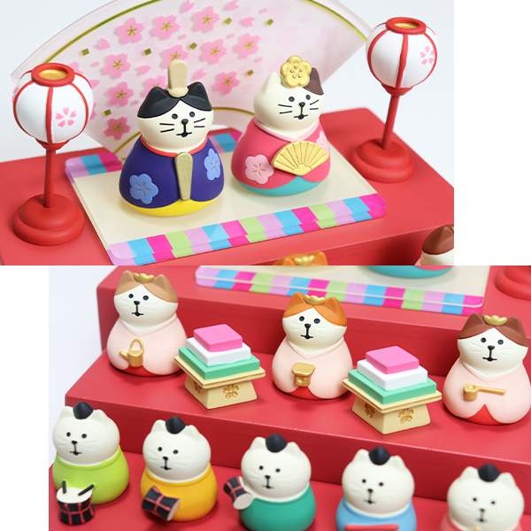 DECOLE（デコレ） ひな壇付き 猫雛セット 16点セット コンコンブル
