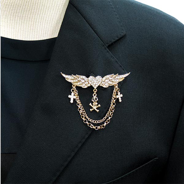 ラペルピン ドクロ 骸骨 シルバー色 ゴールド色ラインストーン 男女