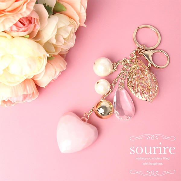 バッグチャーム キラキラ キーホルダー リーフフィグリー パール