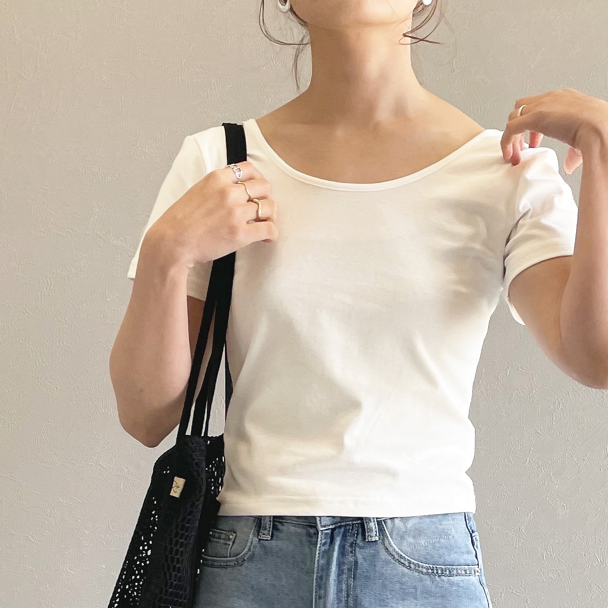 tシャツ レディース 半袖 ショート丈 ミニT ラウンドネック 無地