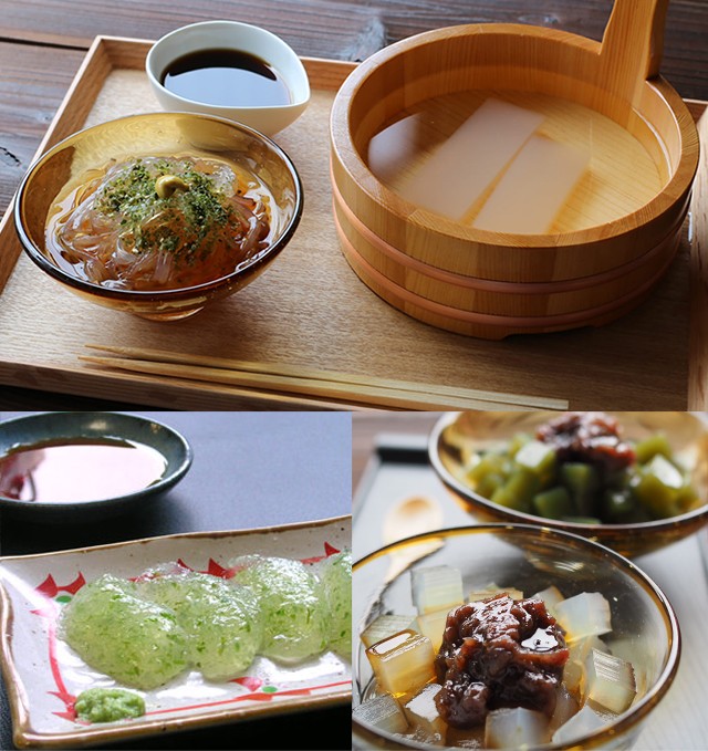 湧水セット　あんみつ　ところてん　刺身こんにゃく