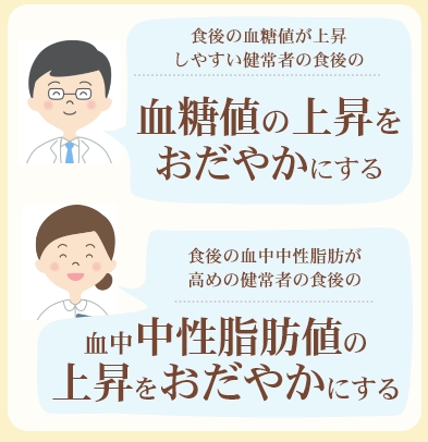 イソマルトデキストリンの機能は血糖値の上昇をおだやかにする、血中中性脂肪値の上昇をおだやかにする