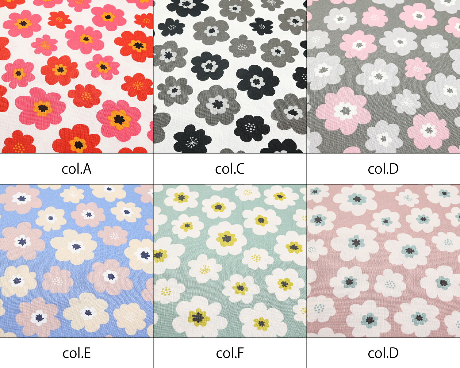 オックス生地 花柄 北欧風 110cm幅 R6502 綿100% 50cm単位切り売り col