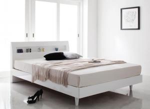 鏡面光沢仕上げ 棚・コンセント付きモダンデザインすのこベッド プレミアムポケットコイルマットレス付き ダブル 組立設置付(58137円)