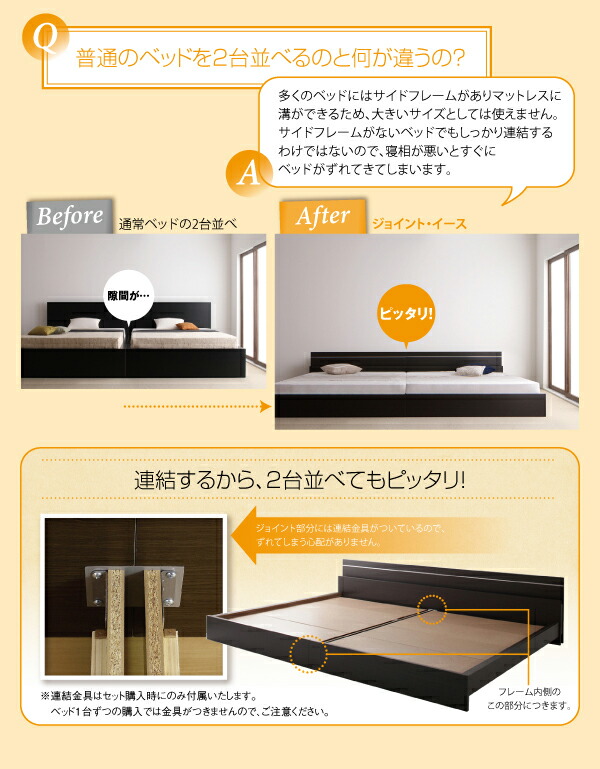 現品発送 親子で寝られる・将来分割できる連結ベッド ベッドフレームのみ ダブル 【J1077242620】(39388円)