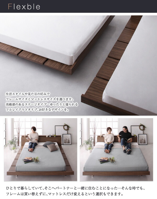 【ラスト1点】 モダンデザインローベッド プレミアムボンネルコイルマットレス付き ナローステージ ダブル フレーム幅160 組立設置付 【IQY1572049437】(57480円)