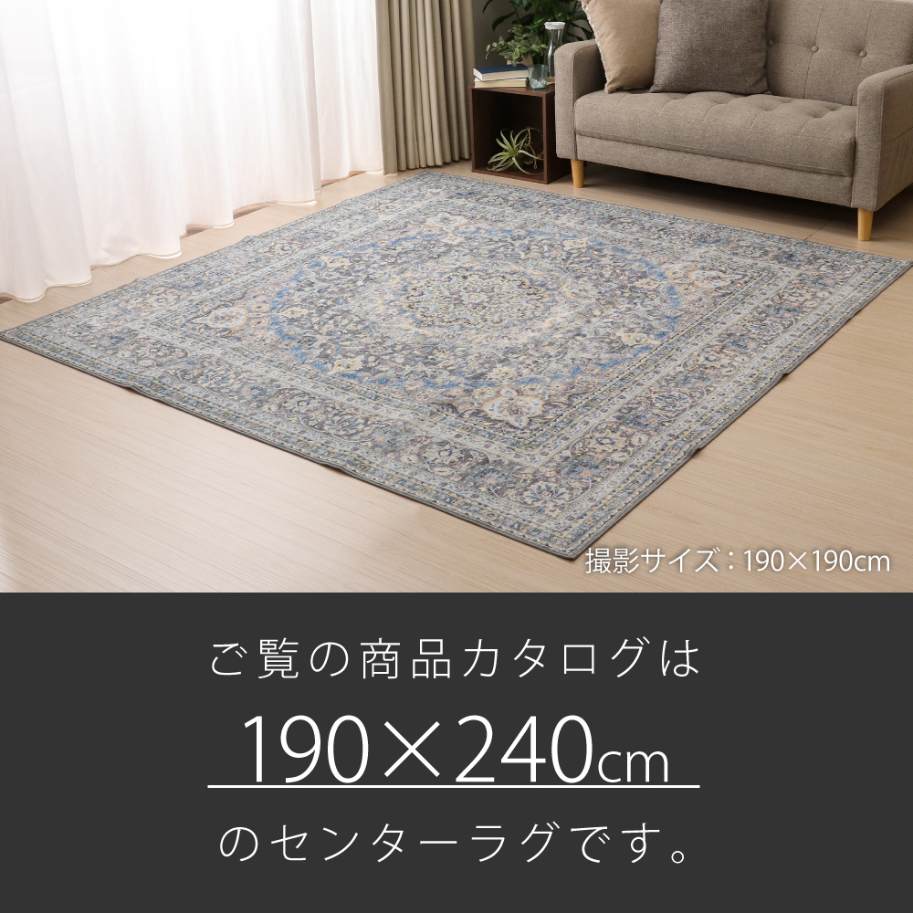洗えるソフトタッチラグ 190×190cm 2畳用 正方形 2406381-3 メダリオン