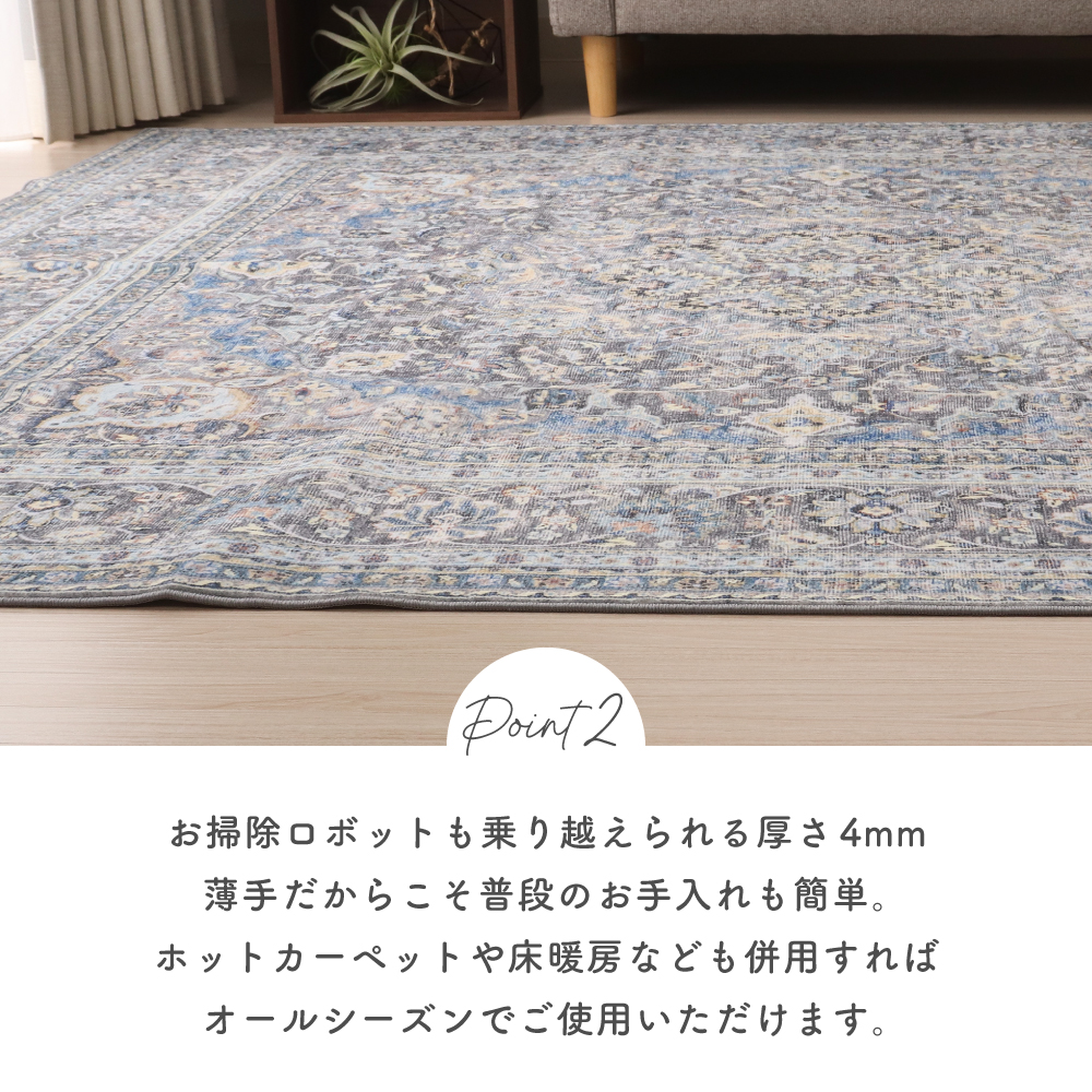 洗えるソフトタッチラグ 190×190cm 2畳用 正方形 2406381-3 メダリオン