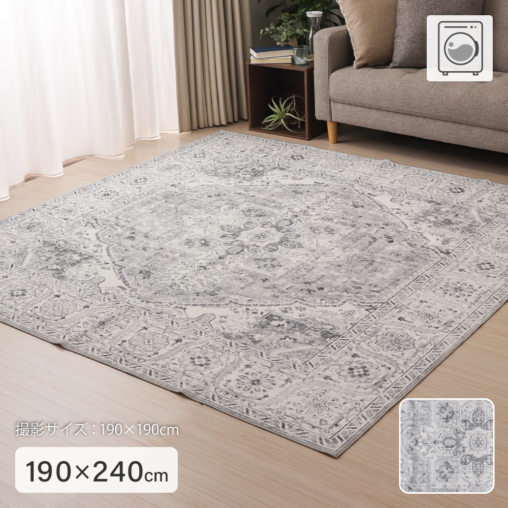 洗えるソフトタッチラグ 190×240cm 3畳用 長方形 2406508-5 メダリオン