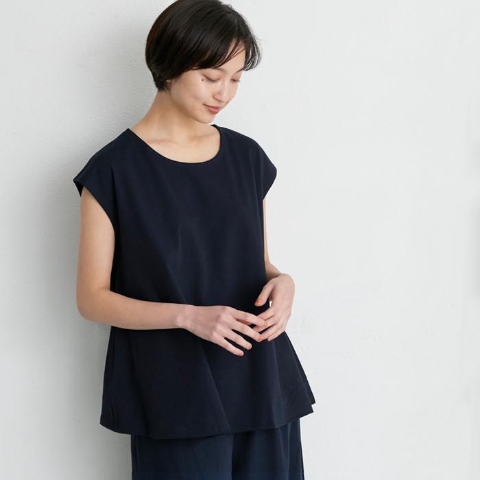 接触冷感 カットソー レディース 強撚糸 コットン100％ フレア Tシャツ 日本製 40代 50代