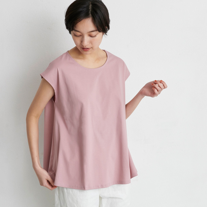 接触冷感 カットソー レディース 強撚糸 コットン100％ フレア Tシャツ 日本製 40代 50代 TOKYO BASIC 接触冷感 カットソー レディース 強撚糸 コットン