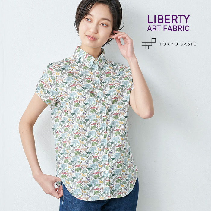 リバティ ブラウス リバティ プリント 半袖  ボタンダウンシャツ 日本製