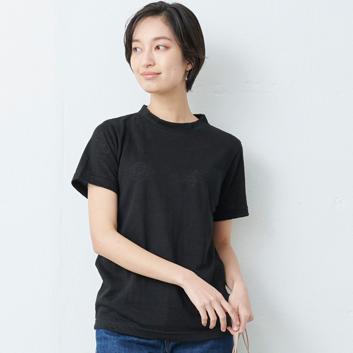 tシャツ レディース 速乾 プレミアム リネン100％ モックネック 日本製 40代 50代 半袖