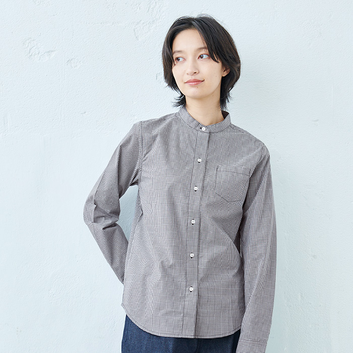 シャツ ブラウス レディース 綿 オーガニックコットン100% バンドカラーシャツ 日本製