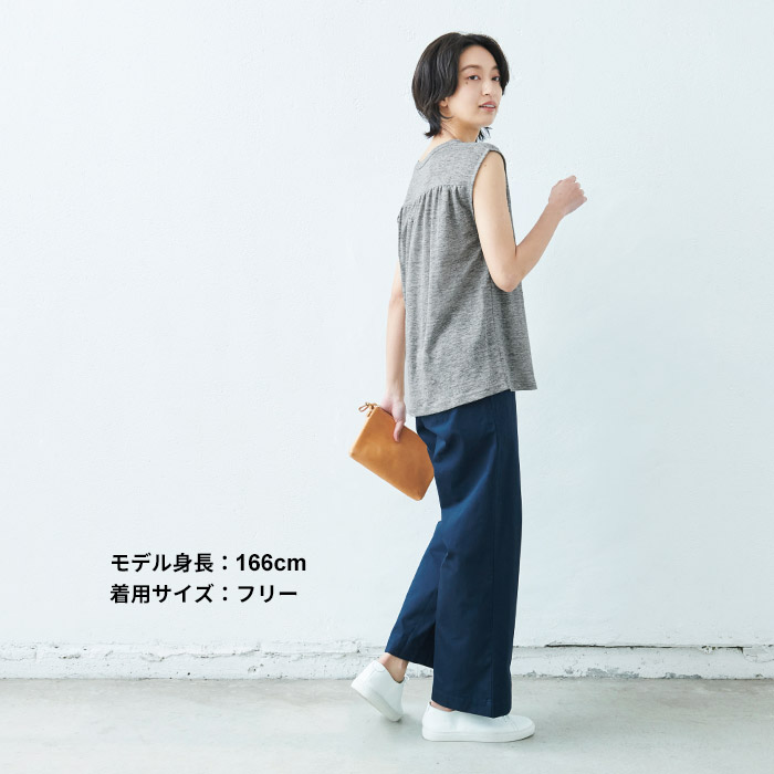 タンクトップ レディース プレミアム リネン100% バックギャザー ノースリーブ プルオーバー 日本製 インナー 50代 無地 | TOKYO BASIC | 15