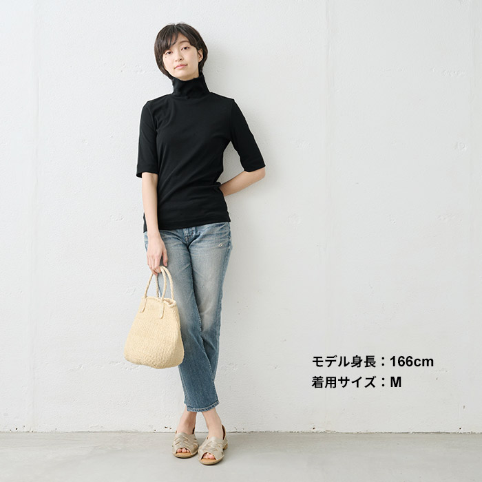 TOKYO BASIC 綿100％ タートルネック 五分袖 Tシャツ レディース