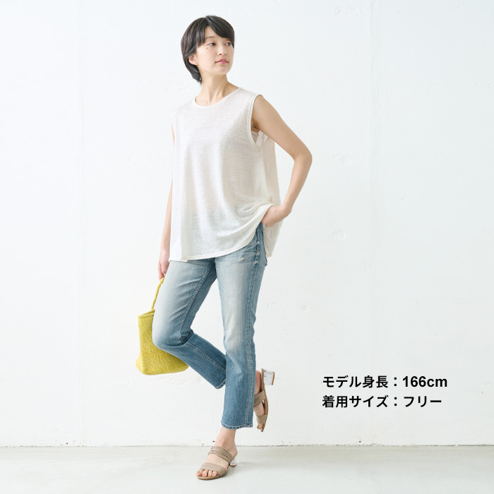 カットソー レディース トップス 夏服 プレミアムリネン100% フレア ノースリーブ 日本製 吸汗速乾 抗菌 TOKYO BASIC カットソー レディース トップス 夏服 プレミアム