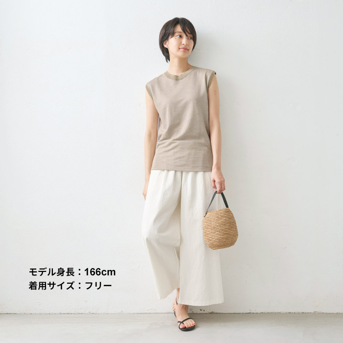 ノースリーブ レディース 夏 トップス カットソー プレミアム ヘビー リネン100% リブ使い Tシャツ 日本製 TOKYO BASIC ノースリーブ レディース 夏 トップス カットソー