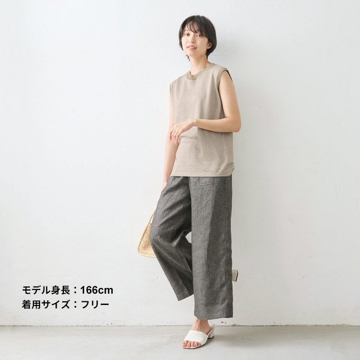 ノースリーブ レディース 夏 トップス カットソー プレミアム ヘビー リネン100% リブ使い Tシャツ 日本製 TOKYO BASIC ノースリーブ レディース 夏 トップス カットソー