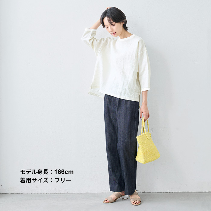 リネンシャツ ブラウス シャツ レディース 春服 40代 50代 日本製 40番手 フレンチリネン100% リブ使い 八分袖 ブラウス | TOKYO BASIC | 19