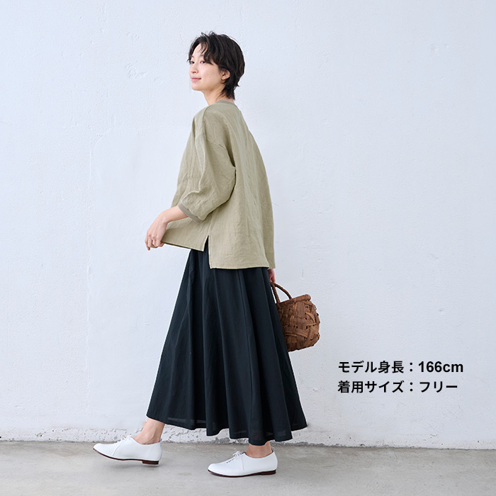 リネンシャツ ブラウス シャツ レディース 春服 40代 50代 日本製 40番手 フレンチリネン100% リブ使い 八分袖 ブラウス | TOKYO BASIC | 15