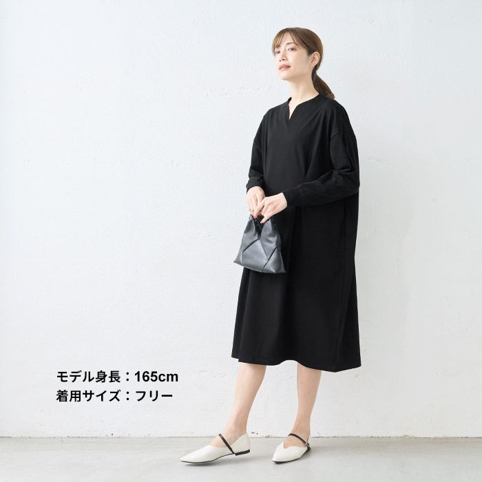 ワンピ レディース 長袖 強撚糸 コットン100％ リブ使い ウエストタック ワンピース 春 50代 上品 フォーマルワンピース | TOKYO BASIC | 16