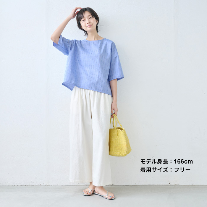 シャツ レディース ブラウス 半袖 五分袖 40代 50代 日本製 コットン ＆ リネン ドビー Tブラウス | TOKYO BASIC | 14