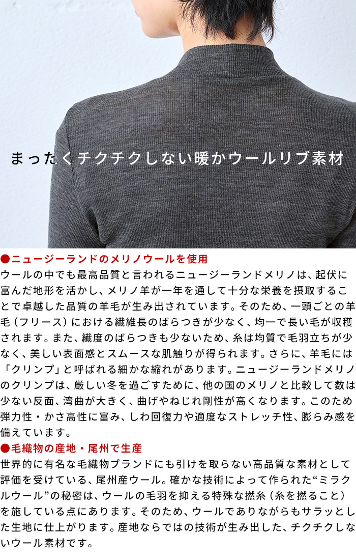 メリノウール インナー あったかインナー 肌着 レディース 日本製 チクチクしない ミラクルウール100% ボトルネック プルオーバー | TOKYO BASIC | 07