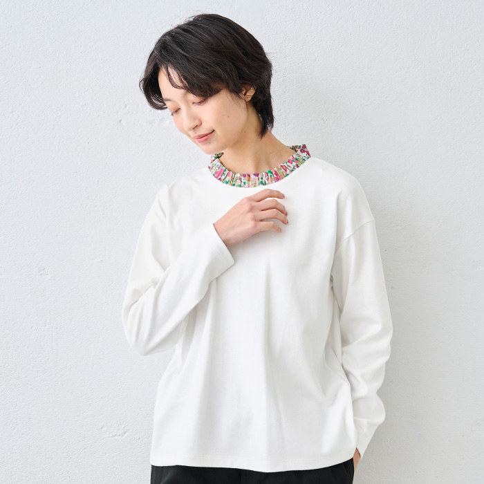 レディース トップス 長袖 リバティ使い フリル襟 カットソー プルオーバー 日本製 長袖tシャツ Liberty 綿100% | TOKYO BASIC | 10