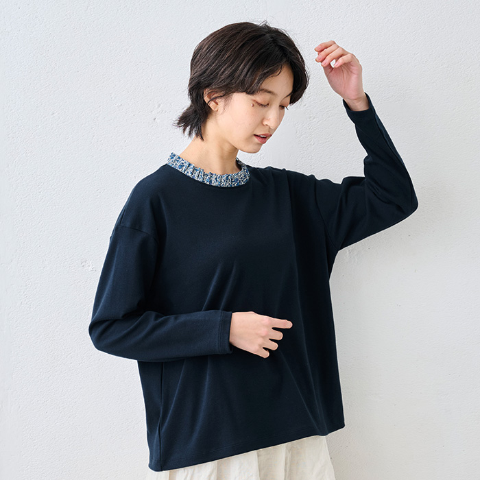 レディース トップス 長袖 リバティ使い フリル襟 カットソー プルオーバー 日本製 長袖tシャツ Liberty 綿100% | TOKYO BASIC | 14