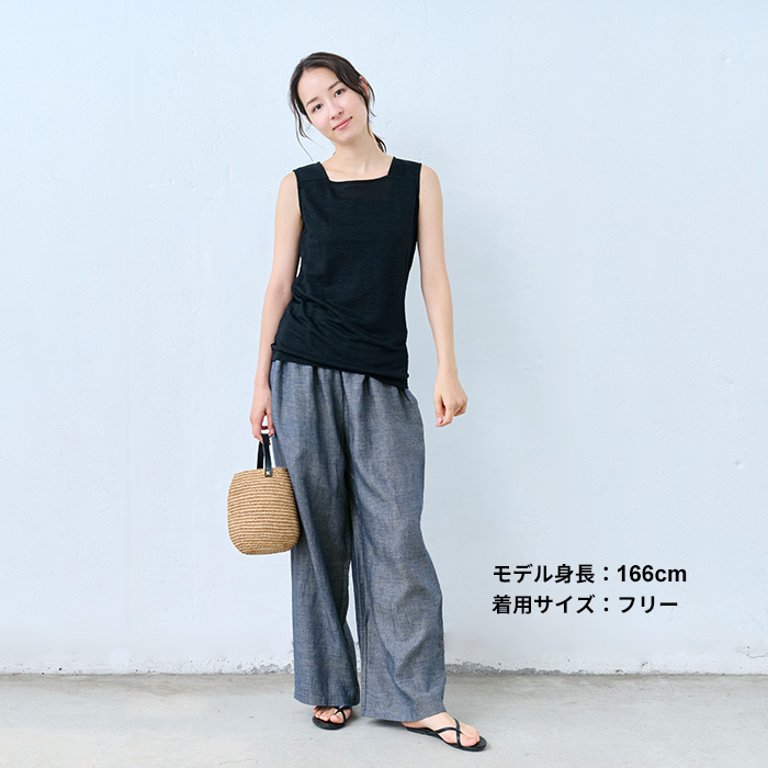 ワイドパンツ レディース イージーパンツ 夏 パンツ 50代 40代 60番手フレンチリネン100% ダンガリー ワイドパンツ 日本製 | TOKYO BASIC | 09