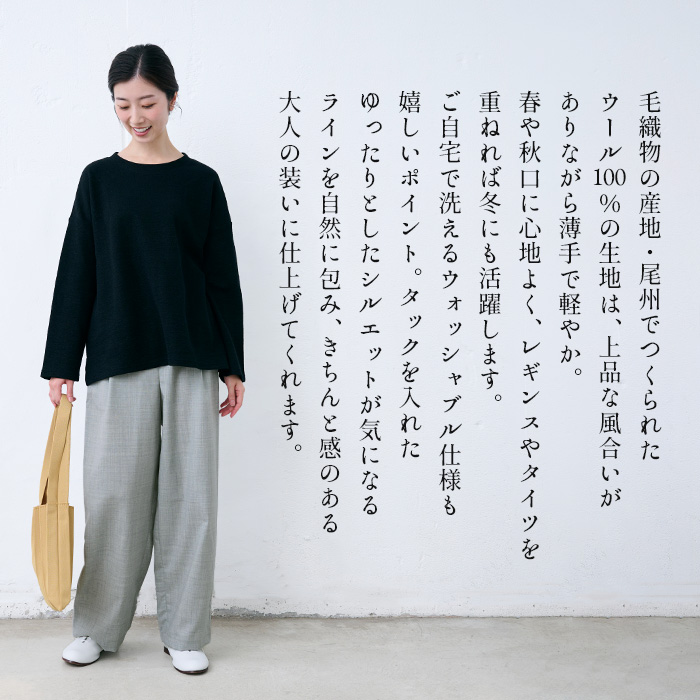 タックワイドパンツ レディース 洗えるウール 40代 50代 日本製 ウォッシャブルウール100% タック ワイドパンツ | TOKYO BASIC | 02