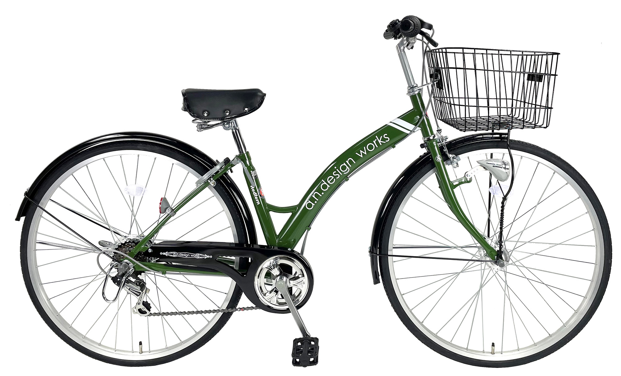 送料無料ヤクシン完全組立 自転車 27インチ シティサイクル 変速 LEDオートライト 6段変速 お...