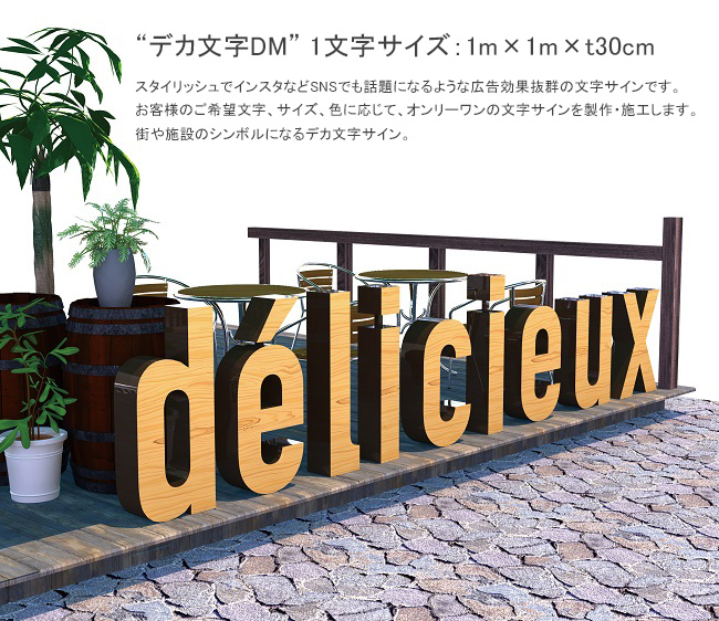 商業用文字サイン】デカ文字DM（アルファベット）1m×1m×厚み30cm、焼付